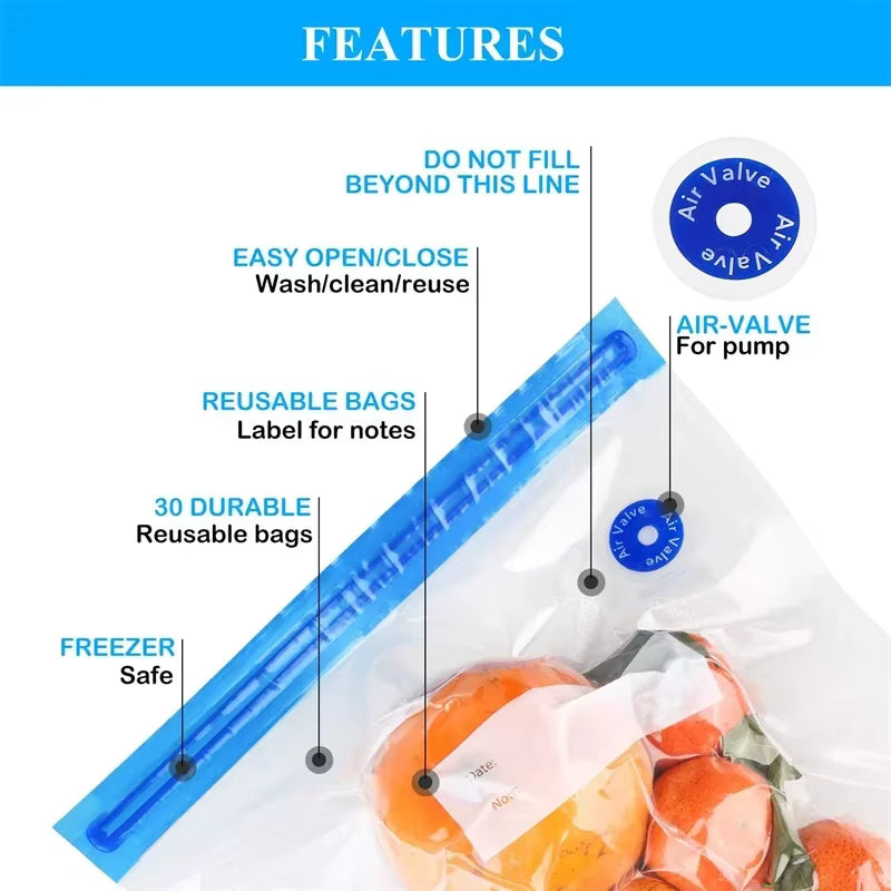 Sacs de Mise sous Vide Alimentaires Réutilisables (Lot de 10)